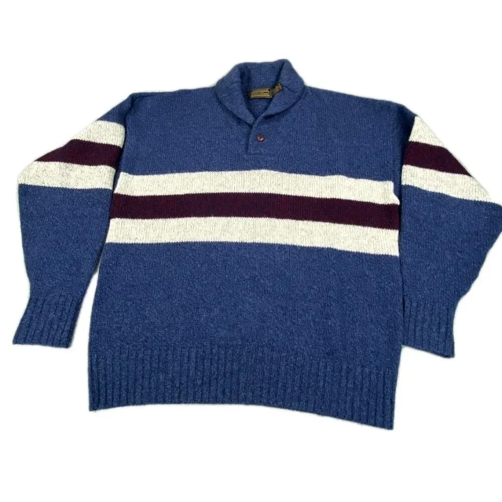 Vtg Eddie Bauer Sweater Men XL Wool Knitted Ribbed Hem Fisherman Boatcore Preppy